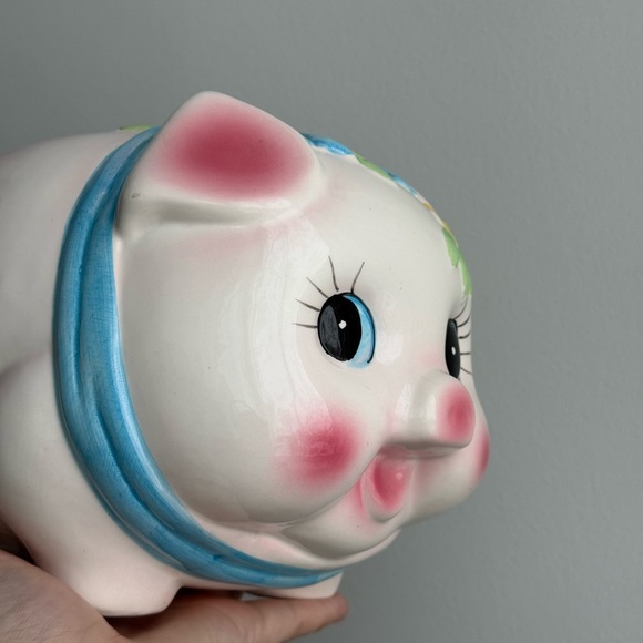 Piggy Bank Vintage Porcelain Made in Taiwan Kitschy Pastel Springtime Decor - Picture 6 of 16